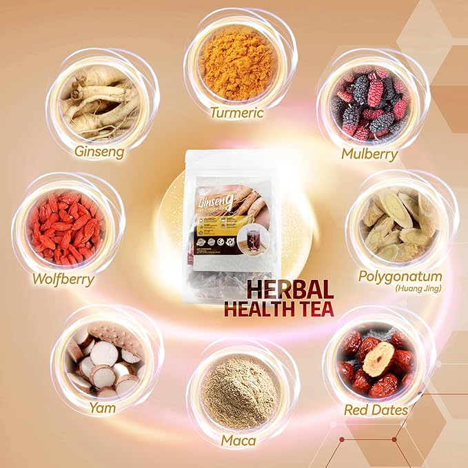 30Pcs Ginseng Five Treasures Kidney Tea,Traditional Chinese Herbal Health Tea,Natural Organic Kidney Cleanse Detox Teabags Gift for Men&Women,8 Precious Ingredients Formula