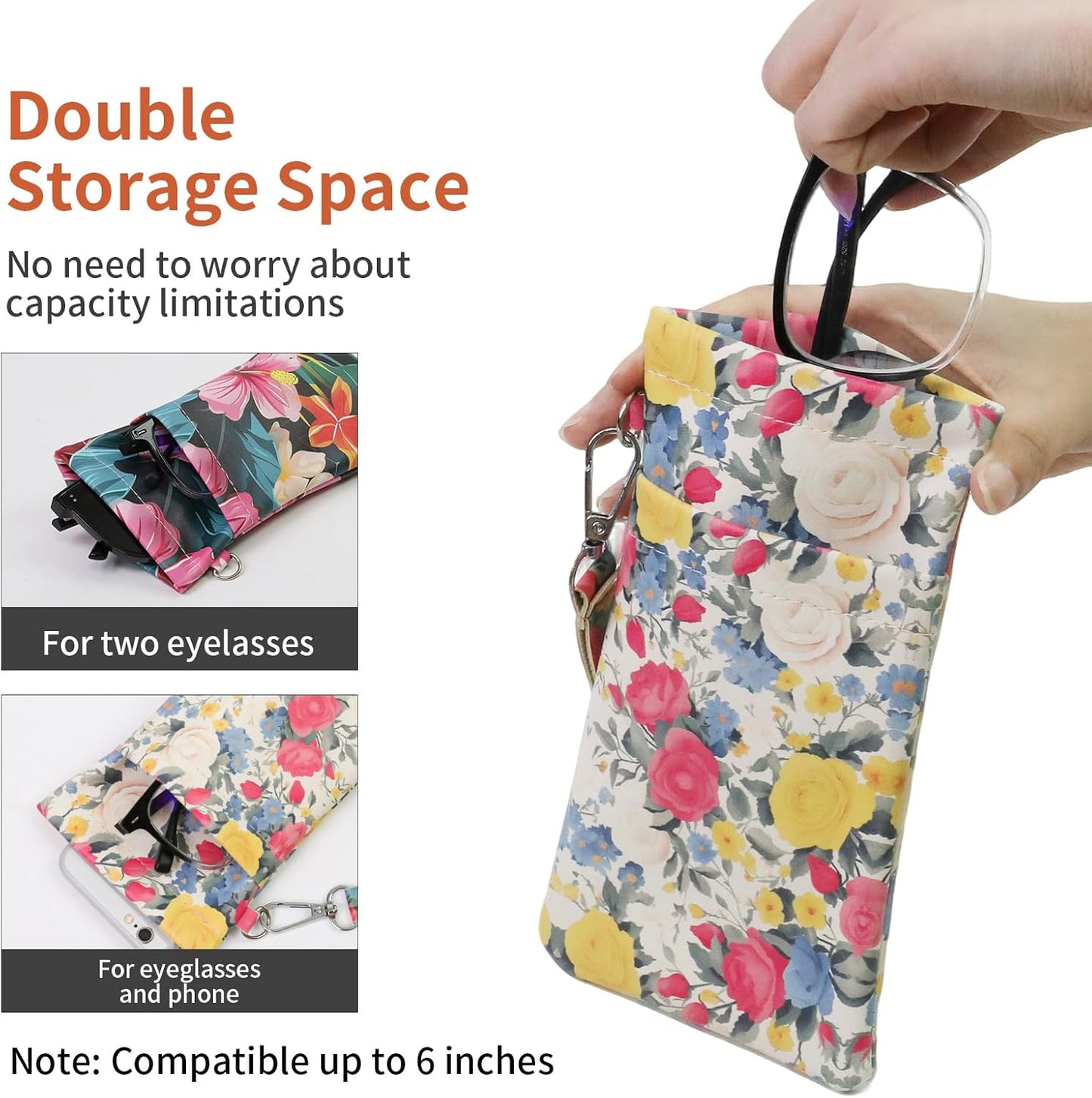 Double Eyeglass Case Soft Dual Glasses Case for Women Men Travel Squeeze Top Sunglasses Cases Eyeglasses Pouch