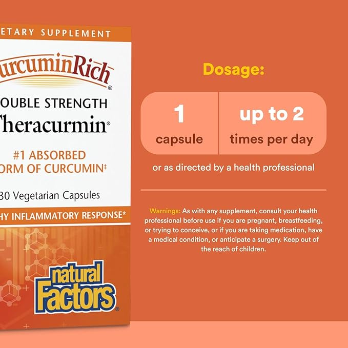 Natural Factors, CurcuminRich Double Strength Theracurmin, 60 mg, Just 1 Capsule Daily, Formulated for Superior Absorption, 30 Count (Pack of 1)