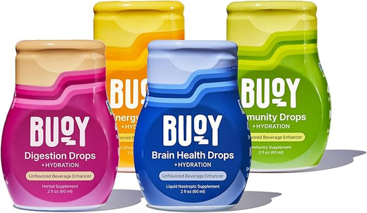Buoy Electrolyte Drops Variety Pack Digestion + Brain + Energy + Immunity | 160 Servings | No Sugar, No Sweeteners | Dietitian Recommended | Trace Minerals | Unflavored, Subtle Mineral Taste