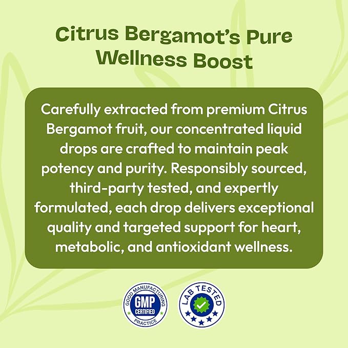 Citrus Bergamot Extract 25:1 Liquid Drops – Vegan, Gluten-Free – Comparable to Resveratrol and Berberine Supplement – 1000mg Bergamot Supplement for Heart Wellness and Metabolic Support (Citrus,60mL)
