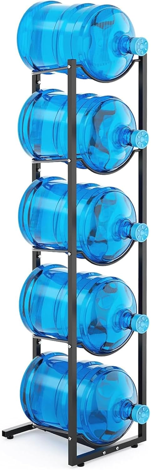 MYLOLF 5 Gallon Water Jug Rack: 5 Tier 5 Gal Bottle Holder Stand for Home Kitchen Garage Office - Saving Space & Black