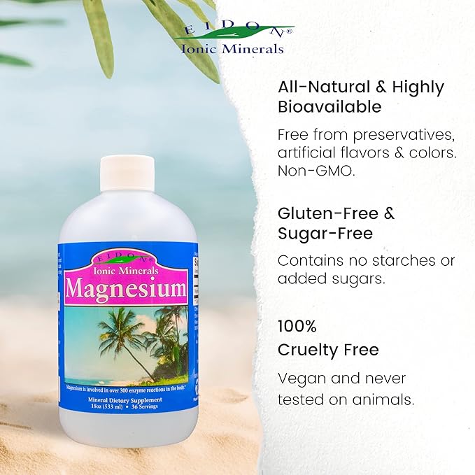 Eidon Liquid Magnesium Concentrate - Ionic Magnesium Drops Supplement for Adults, Men and Women, Supports Muscle Relaxation, Bioavailable, No Additives or Preservatives - Magnesium Chloride, 18 oz