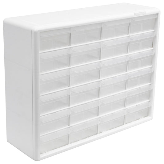 Akro-Mils 24-Drawer Plastic Drawer Storage Cabinet for Garage Organization, Bead Organizer, Building Bricks Storage, Teacher Toolbox, Makeup Organizer, 20" W x 6" D x 16" H, 10124 White