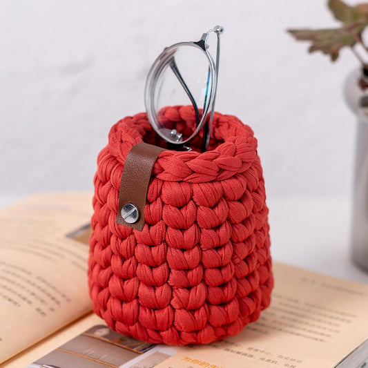 Handcrafted Vertical Eyeglasses Holder Stand for Reading Desk Nightstand Table - Small Eyeglass Organizer Stand for Bedside - Soft and Sturdy Knit Eyeglass Stand - Fits Standard Size Glasses