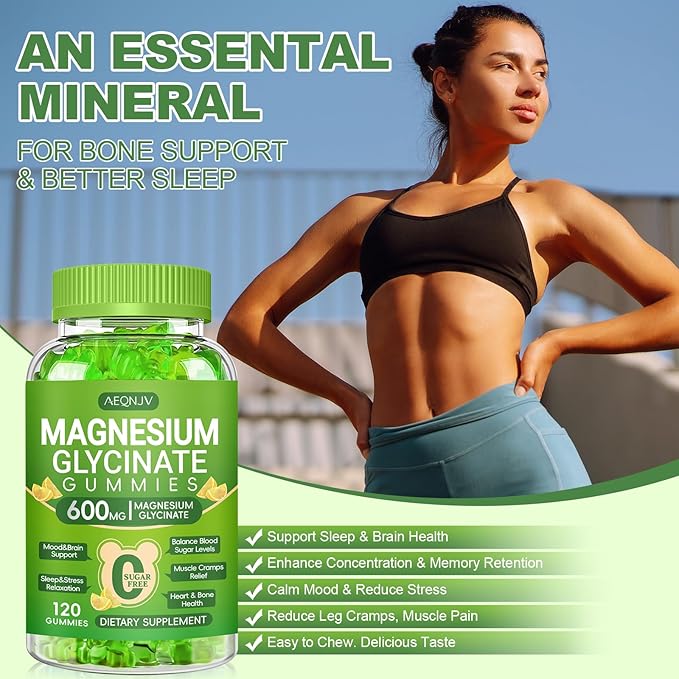 Magnesium Glycinate Gummies 600mg for Women and Men, High Absorption Magnesium Glycinate with Vitamin D, B6, and CoQ10 for Calm Support & Sleep, Sugar Free, Vegan, 60 Days Supply