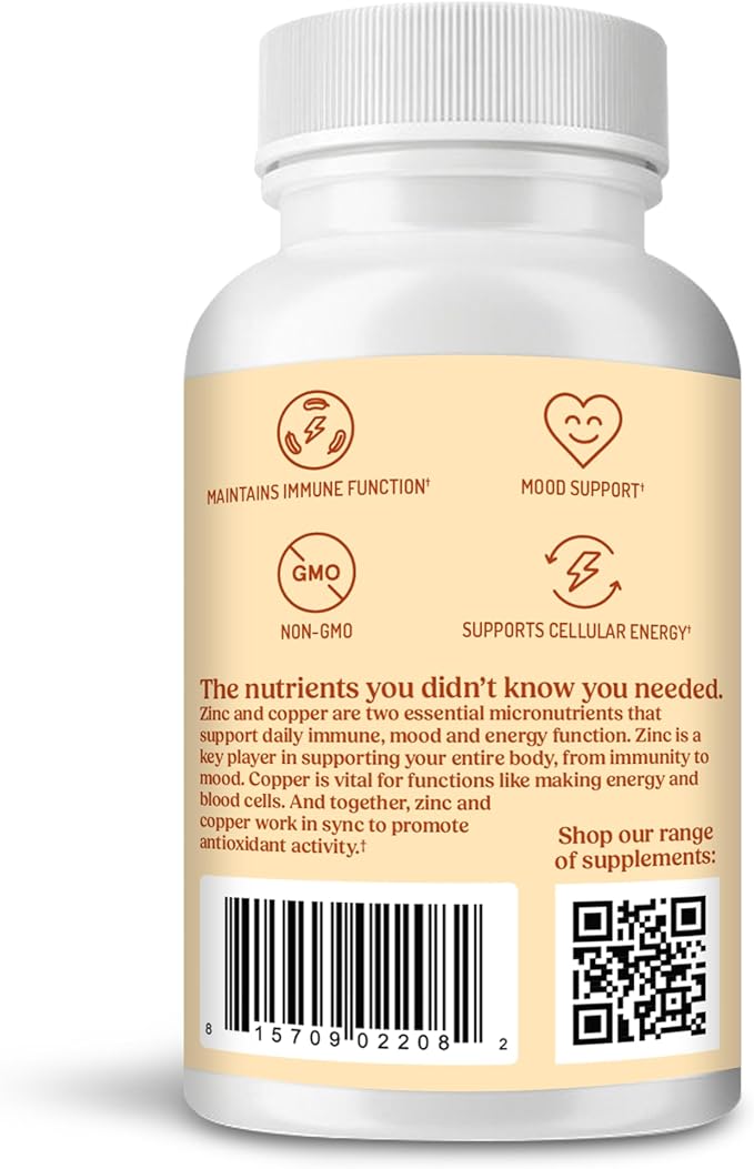 Bulletproof Zinc with Copper Capsules, 60 Count, Minerals and Antioxidant Supplement for Immunity and Mood