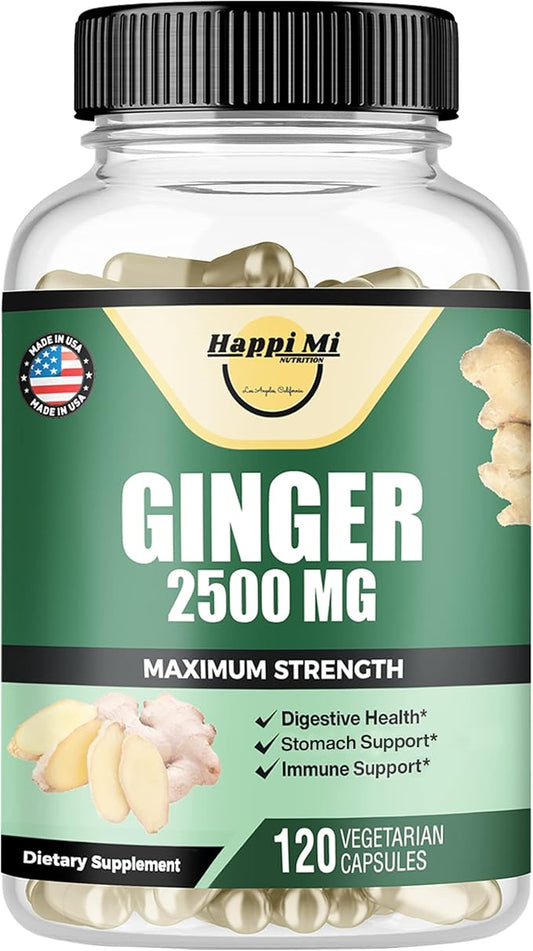 Ginger Root Capsules Made with Organic Ginger Root Powder 2500mg per Serving, Digestive Health Support, Immune Support, Stomach Support, 120 Vegetable Capsule 40 Servings