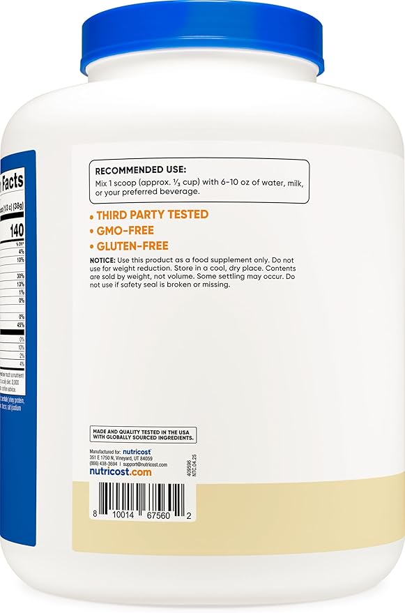 Nutricost Grass-Fed Whey Protein Concentrate (Vanilla) 5LBS - Undenatured, Non-GMO, Gluten Free, Natural Flavors