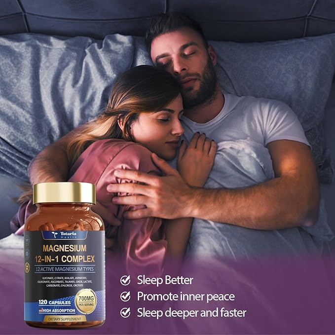 Magnesium Complex 700mg 12 in 1 Magnesium Supplement with Glycinate Citrate Malate Oxide Taurate Aspartate Orotate Magnesium Relaxation,Muscle,Heart Support, Vegan 120 Capsules