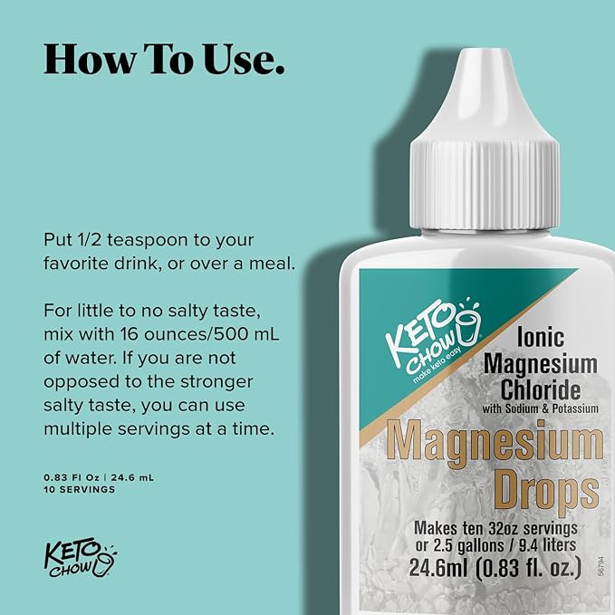 Keto Chow Ionic Magnesium Chloride Supplement Drops | Provides Magnesium, Eletrolytes & Trace Minerals The Body Needs | Sourced from Utah's Great Salt Lake | On The Go Container | 24ml Pocket Flask