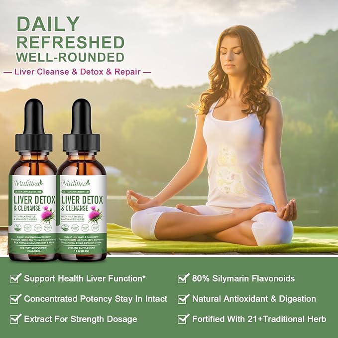 Liver Health Liquid Drops -Support Liver Cleanse Detox & Repair with Artichoke Milk Thistle Silymarin Extract, Dandelion,Turmeric, Berberine to Renew w/21 Potent Herb-Nutrients-