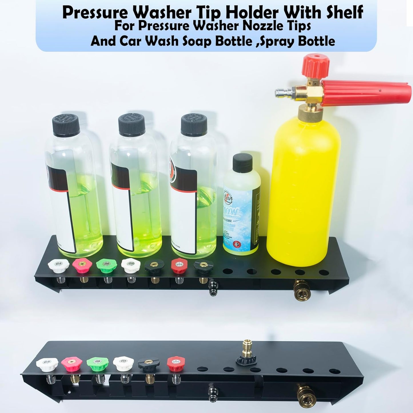 Pressure Washer Gun Holder with Shelf,Foam Cannon Holder for Pressure Washer Wand,Pressure Washers Nozzle Tips,Soap Bottle Holder, pressure washer parts & accessories & attachments Storage Rack