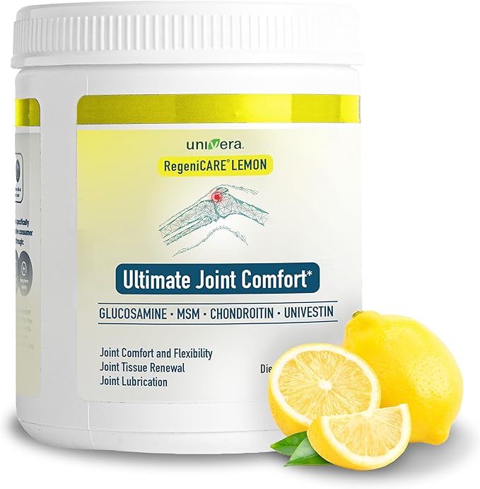 Univera RegeniCARE Canister, Glucosamine, Chondroitin, MSM, Univestin, Restores Cartilage, Supports Joint Comfort + Mobility + Flexibility, 30-Day Supply (Lemon Flavor)