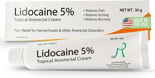 Maximum Strength 5% Lidocaine Hemorrhoid Treatment Cream for External and Internal Hemorrhoids Treatment Burn Itch Pain Relief Topical Anorectal Cream - 30 Gram Tube Made in USA
