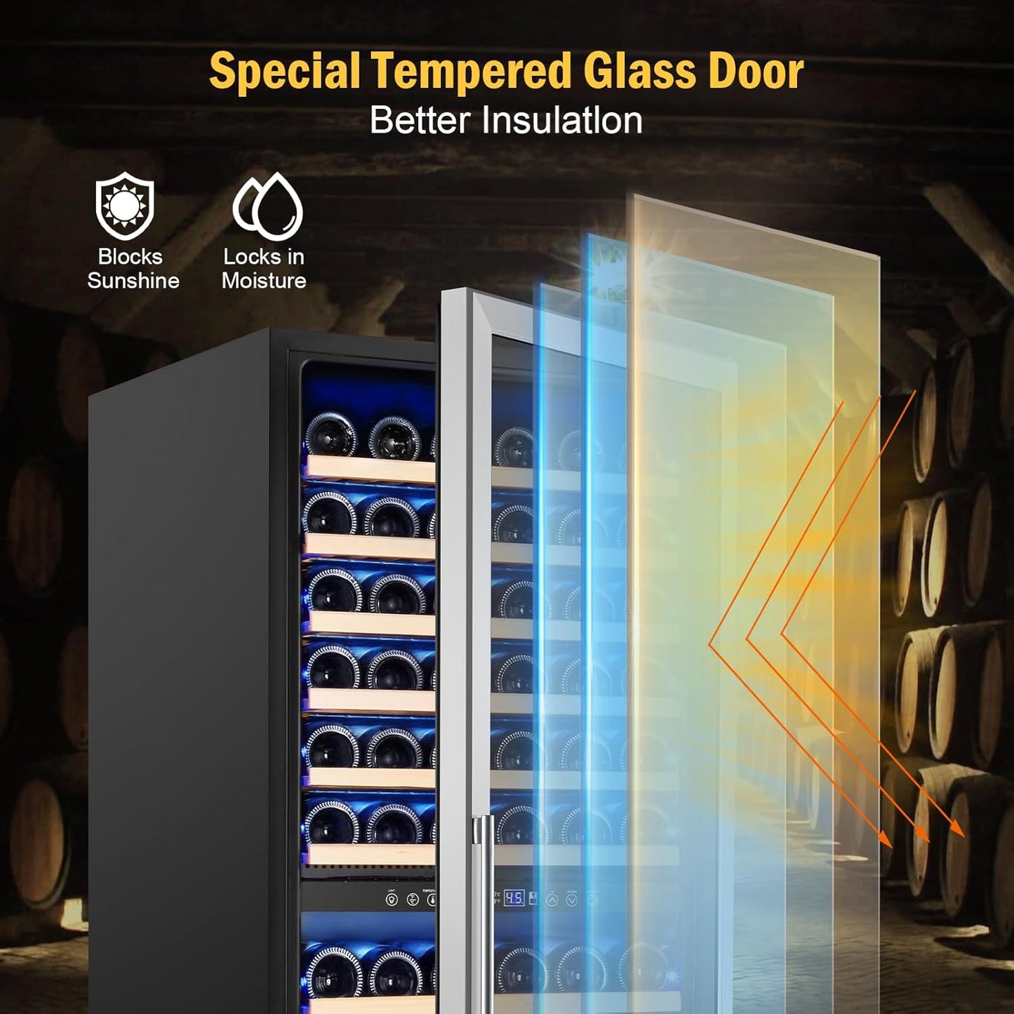 Wine Cooler Refrigerator 24 Inch, 180 Bottles Large Wine Fridge Dual Zones, Tall Freestanding/Built-in Wine Cellar Professional with Reversible Door Sliding Rail Shelves