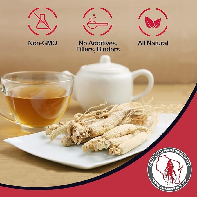 Dairyland American Ginseng Slices - 8 oz Pack Wisconsin Ginseng Slices – Certified Something Special from Wisconsin - Non-GMO, Gluten Free Sliced Root - Herbal Supplement in Soup, Tea, Congee