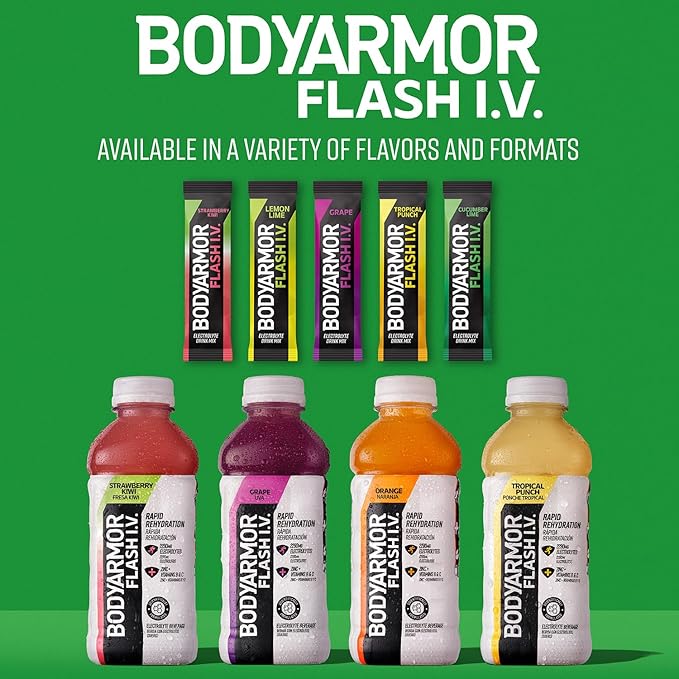 BODYARMOR Rapid Rehydration Bundle - Flash IV Electrolyte Packet + Sportwater Alkaline Water - Sport Drink Mix Combo