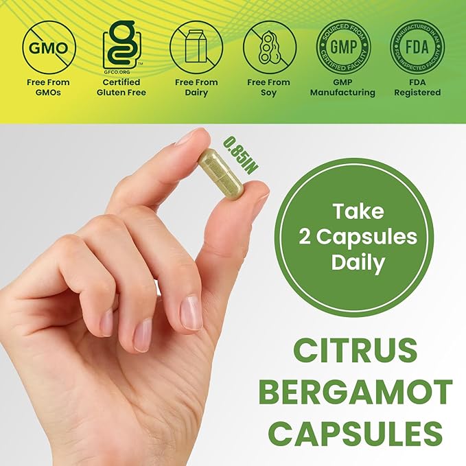 Citrus Bergamot Capsules 1200mg – Heart & Cholesterol Support Supplement – 120 Capsules, 60-Day Supply – Antioxidant Flavonoids & Polyphenols – Non-GMO, Natural, Cardiovascular Health for Men & Women