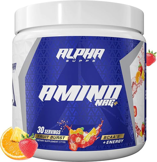 Amino NRG+ BCAA Amino Energy Recovery Powder - Hydration Blend with Electrolytes - Focus Blend for Optimal Performance Support in Men & Women (30 Servings, Fruit Burst)