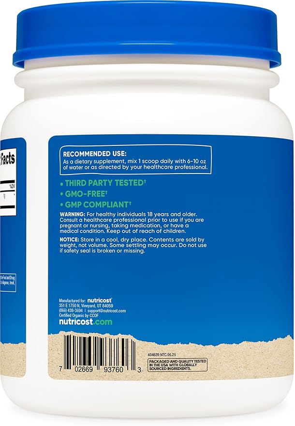 Nutricost Organic Wheatgrass Powder 1 LB - Non-GMO Superfood