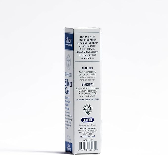 American Biotech Labs Silver Biotics Patented Multivalent SilverSol 20 PPM Soothing Skin Gel | Versatile 1.5 oz for Skin Comfort and Wellness