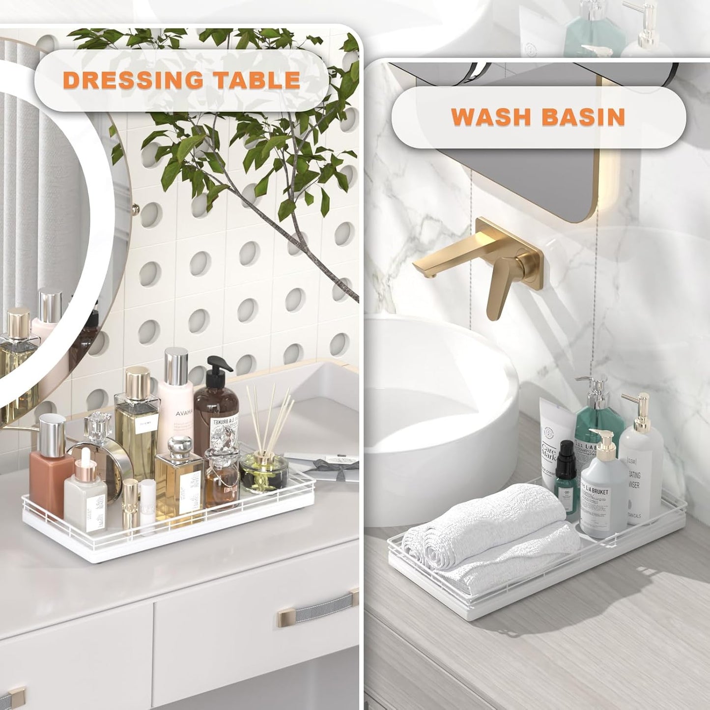 Oak Bathroom Toilet Tank Tray, 13" Wood Toilet Paper Storage Basket Tray Back of Toilet Basket Organizer,for Perfume Makeup Candle Kitchen Counter Coffee Table Decor White