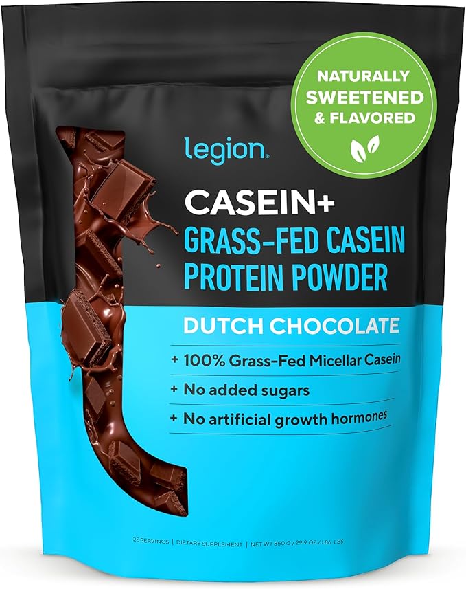 LEGION Casein Protein Powder (Dutch Chocolate) - Slow-Release Micellar Casein Protein Powder - Non-GMO, Gluten-Free & Naturally Sweetened Powder from Grass-Fed Cows (25 Servings)