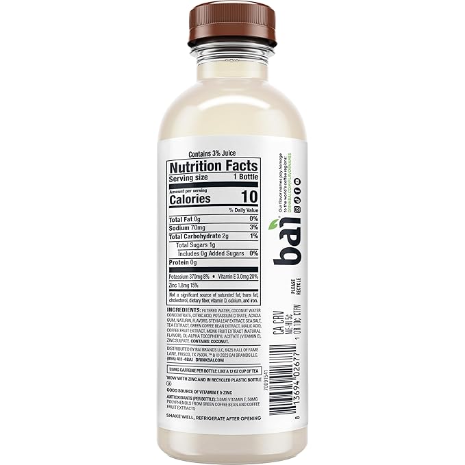 Bai Antioxidant Infused Water Beverage, Madagascar Coconut Mango, with Vitamin C and No Artificial Sweeteners, 18 Fluid Ounce Bottle, 12 Pack