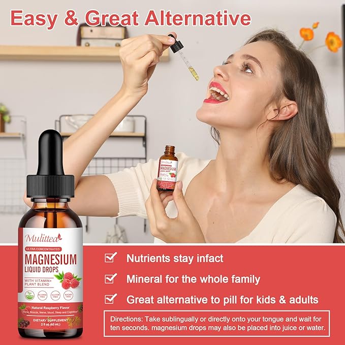 Magnesium Glycinate Liquid Drop - Triple Absorption Supplement to Support Nerves, Sleep, Calm, Heart, Muscles * -Sugar-Free with Potassium, L-Theanine, Sea Moss, Vitamin B,C,D3, K2-2Pack