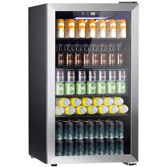 COWSAR Wine Cooler, 26 Bottle 130 Can Beverage Refrigerator, ETL Approved Mini Drink Fridge Clear Glass Door Quiet Compressor Adjust Temp 3.2 Cu.Ft Wine Fridge for Soda Beer