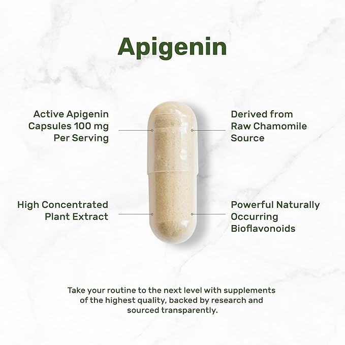 Apigenin, 100mg Per Serving, 240 Capsules – Raw Plant Extract from Chamomile Flower – Active Bioflavonoids & Antioxidants – Sleep & Relaxation Supplement – Non-GMO