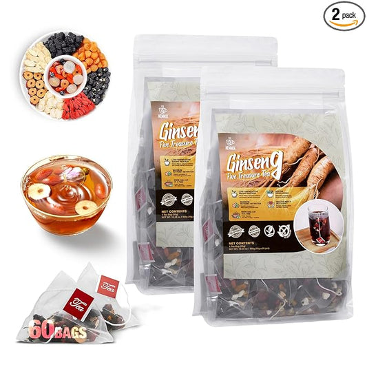 60Pcs Ginseng Five Treasures Kidney Tea,Traditional Chinese Herbal Health Tea,Natural Organic Kidney Cleanse Detox Teabags Gift for Men&Women,8 Precious Ingredients Formula