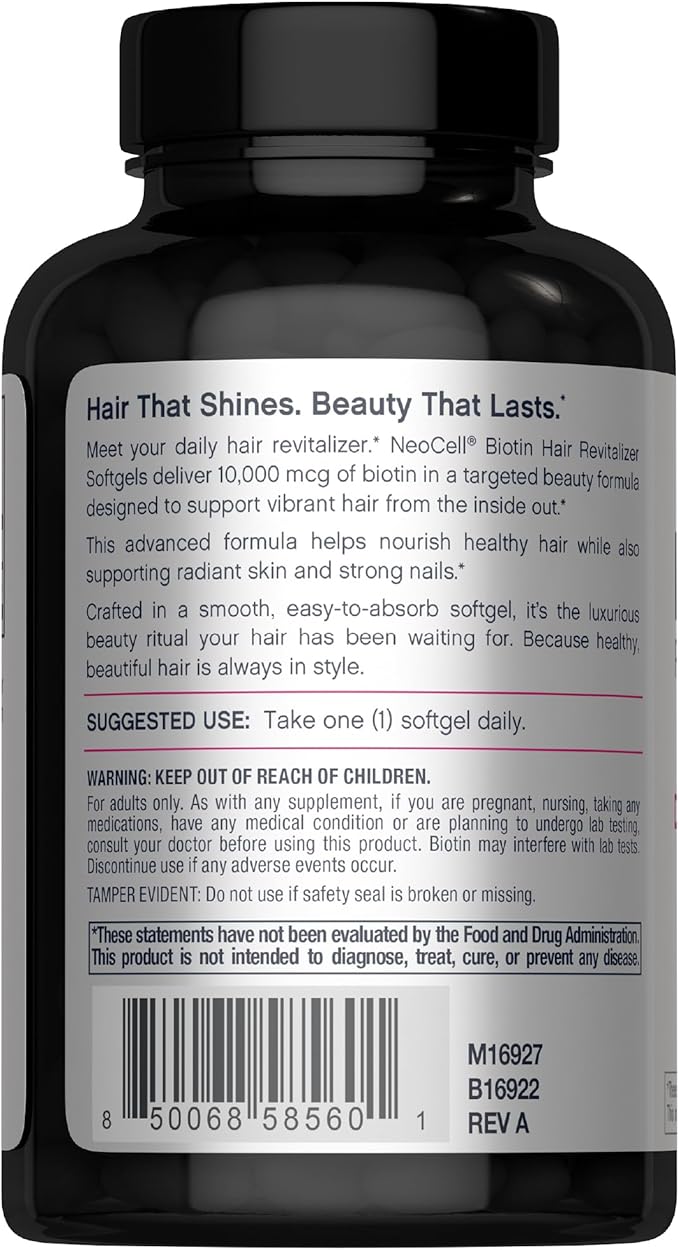 NeoCell Biotin Hair Revitalizer 10000mcg | 300 Softgels | Daily Nourishing Formula | for Women and Men | Hair, Skin, and Nails Supplement