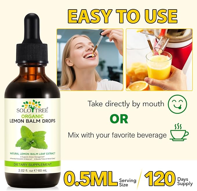 Organic Lemon Balm Extract Drops, Organic Lemon Balm Tincture, Digestive Relief & Anti-Bloat Support, Alcohol-Free, Vegan, Non-GMO, Gluten-Free - 60ml (2PCS)