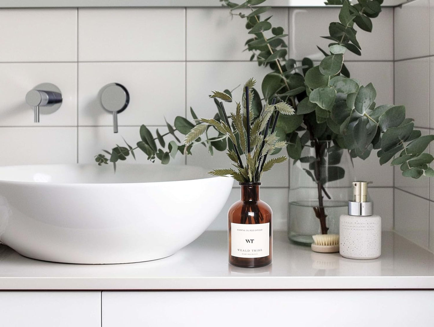 WEALD TRIBE Bamboo Scent Flower Reed Diffuser Set for Bathroom Air Fresheners, Oil Diffuser Sticks | 4.0 fl oz Home Fragrance with Sticks Defusers | House Bedroom Office Shelf Decor