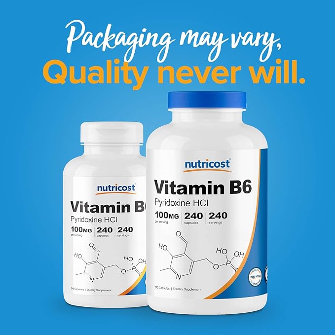 Nutricost Vitamin B6 (Pyridoxine HCl) 100mg, 240 Capsules (3 Bottles)