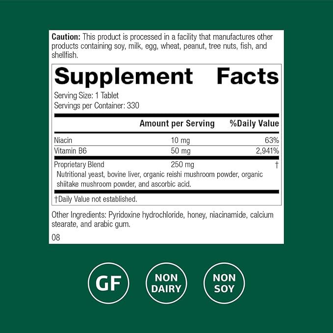 Standard Process Inc. B6-Niacinamide - Energy Metabolism, Heart Health, and Digestion Supplement with Vitamin B6, Niacin, Ascorbic Acid, Reishi Mushroom, Shiitake Mushroom - 330 Tablets