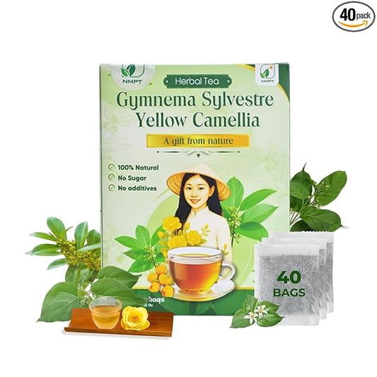 NMPT Dried Gymnema Sylvestre Yellow Camellia Tea, Handpicked, 40 Sachets, Cold-Dried, Gluten-Free, No Added Sugar, Mild Sweet Flavor, Eases Fatigue & Stress, Supports Overall Health
