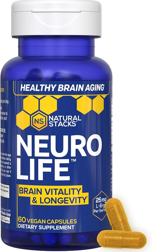 NeuroLife Longevity Supplement - 500mg Taurine & 400mg Berberine Supplement - Clinically Tested MitoPrime L-Ergothioneine - Brain Support for Cognitive Vitality - 60 Berberine Capsules