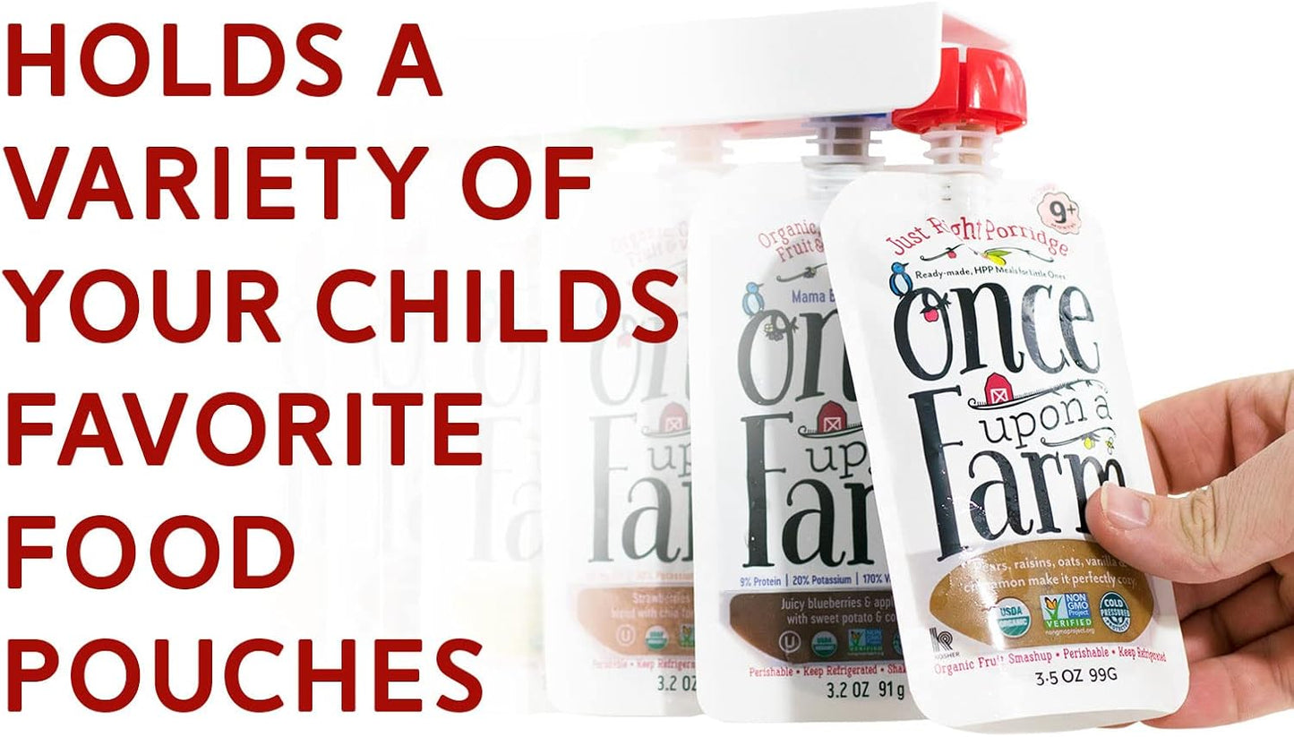 The Food Pouch Organizer Set - Slider Style Peel-and-Stick Holder for Baby Food, Applesauce, Yogurt Pouches - Maximize Kitchen Storage, Pantry, and Refrigerator Space by Storage Theory - 4 Pack