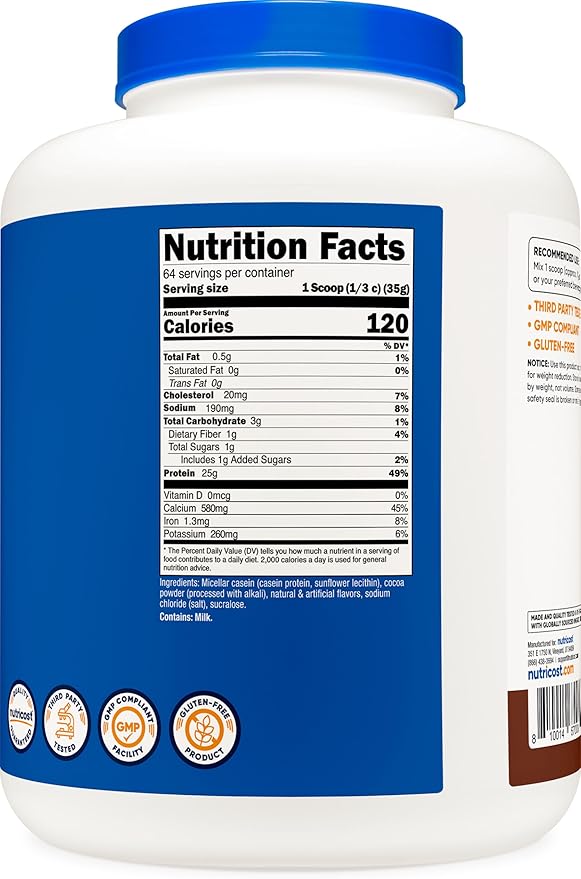 Nutricost Casein Protein Powder 5lb Chocolate - Micellar Casein, Gluten Free, Non-GMO