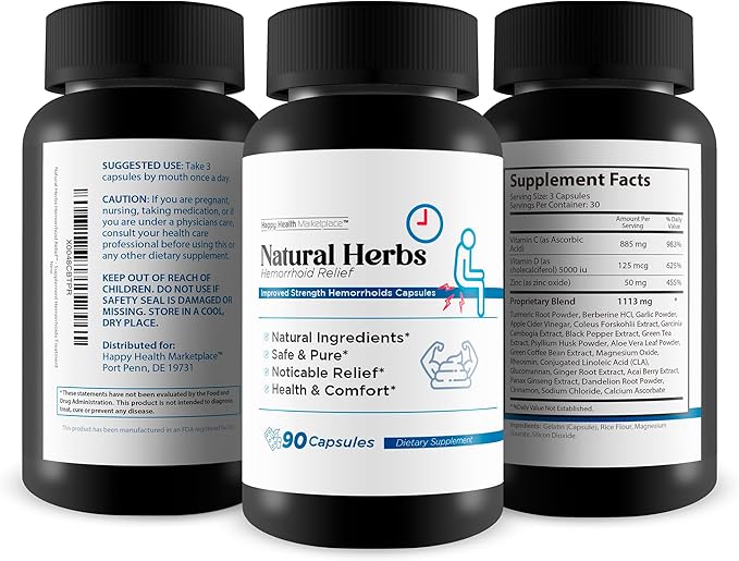 Natural Herbs Hemorrhoids Capsules - Our Best Hemorrhoid Relief Supplement - Premium Natural Herbs Strength Hemorrhoids Capsules - Hemorrhoids Natural Herbs Hemorrhoid Treatment Hemorrhoids Treatment