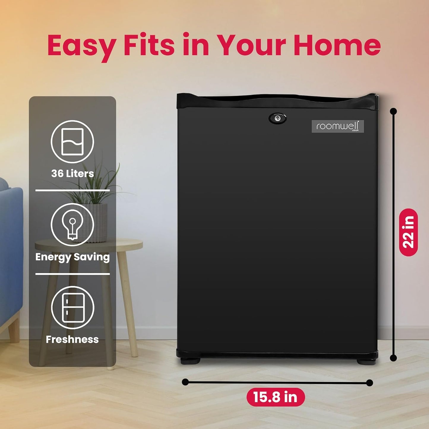 roomwell 1.4 cu.ft Compact Auto Defrost 120V/12V Refrigerator with No Noise Absorption, Locking Mini Fridge with Lock and Key-Ideal Semi Truck Refrigerator for RV, Camping, Dorm, Office & Travel Use