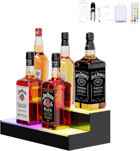 Dethan 2 Tier 15 Inch Liquor Bottle Display Shelf - Wine Racks with Multi-Color, Acrylic Bar Shelves for Commercial Clubs