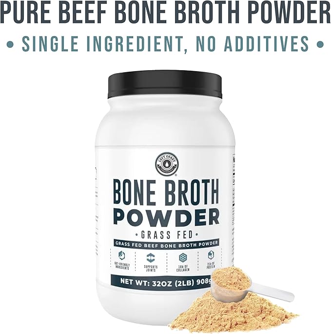 Bone Broth Protein Powder – Pure Grass-Fed Beef Bone Broth, Unflavored with Natural Collagen, Glucosamine & Gelatin – Paleo & Keto-Friendly, Non-GMO, Dairy-Free for Gut Health & Joint Support 32oz
