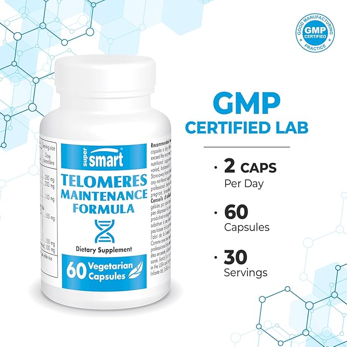 Supersmart - Telomeres Maintenance Formula (High Potency) - with Polyphenols, Catechins, EGCG, D-Gamma-Tocotrienols - Telomeres Supplement | Non-GMO & Gluten Free - 60 Vegetarian Capsules