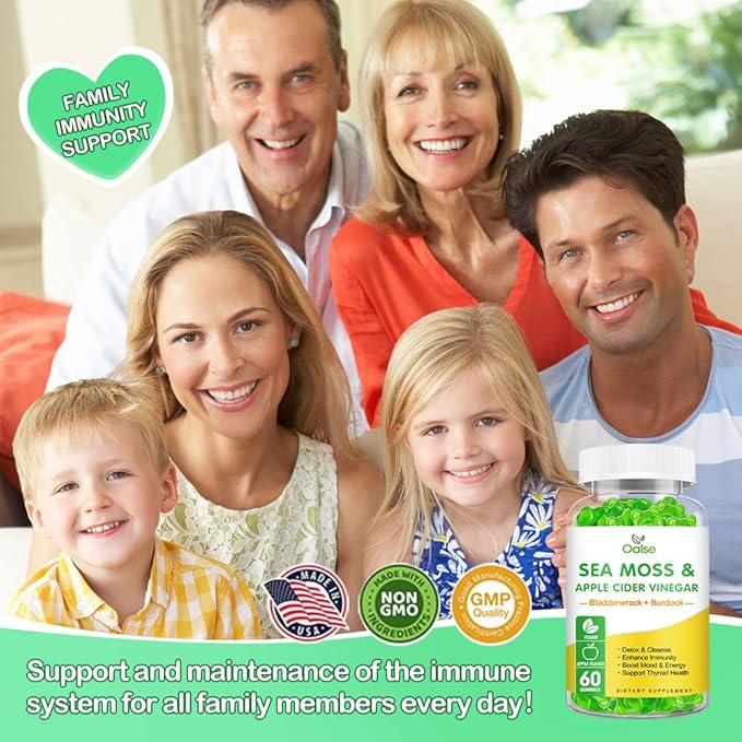Sea Moss Gummies -Apple Cider Vinegar, Bladderwrack, Burdock Root - Supports Immune Health,60 Ct