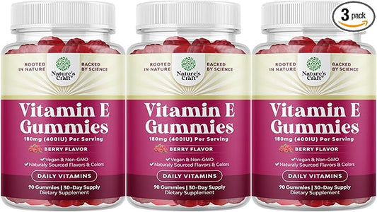 Natures Craft Vitamin E Gummies for Skin Care - High-Potency Vitamin E 400 IU Skin Supplement - Delicious & Easy-to-Take Supplement Promote Health Immune Support & Cellular Protection (3 Months)