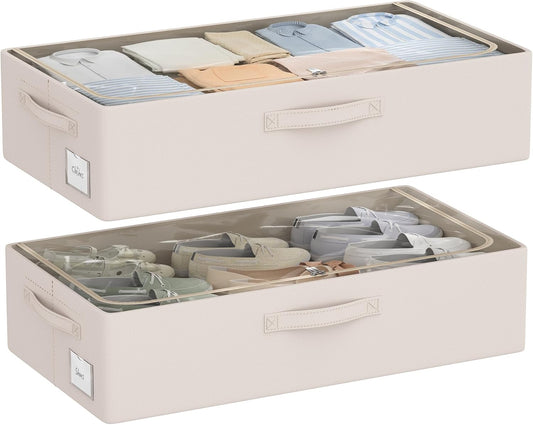 Under Bed Storage Bins Frame Storage Box Oxford Fabric Sturdy Underbed Container Foldable Stackable Large Capacity Clothes Organizer